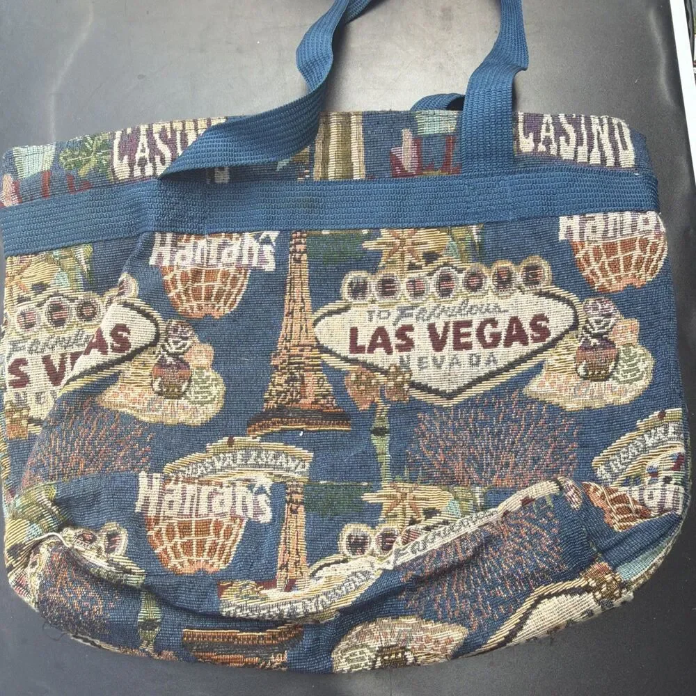 Vintage Bovanousa Las Vegas Casino Tapestry Duffel Bag Carry On USA Zippers